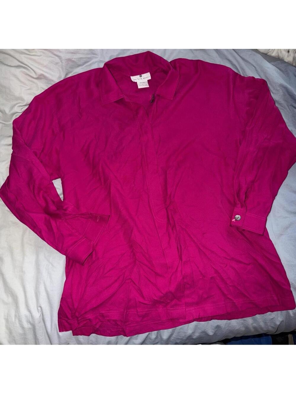 Vintage Saks Fifth Avenue Silk Blouse Hot Pink Abalone Shell Buttons Large L